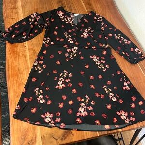 Navy Floral Knee Length Dress